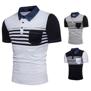 Short-sleeve Striped Panel Polo Shirt