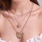 Alloy Heart & Butterfly Pendant Layered Necklace 01kc-5042 - Gold - One Size