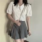 Short-sleeve Two-tone Blouse / Mini Pleated Skirt