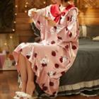 Lapel Print Long-sleeve Sleep Dress