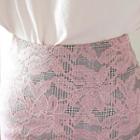 Lace-overlay Glen-plaid H-line Skirt