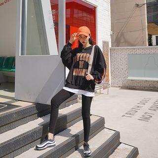 Set: Piped Letter Layered-hem Sweatshirt + Leggings