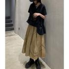 Elbow-sleeve Asymmetrical Top / Midi A-line Skirt