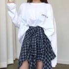 Long-sleeve Lettering T-shirt / Plaid Mini A-line Skirt