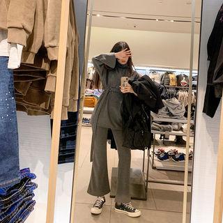 Turtleneck Belted Top + Boot-cut Pants Set