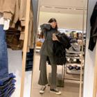 Turtleneck Belted Top + Boot-cut Pants Set
