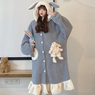 Rabbit Ear Hooded Coral Fleece Sleep Dress