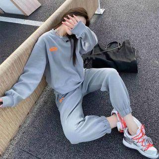 Long-sleeve Embroidered Sweatshirt + High-waist Embroidered Sweatpants