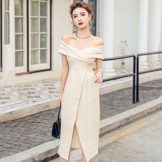 Cold-shoulder Slit Midi Dress