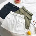 Belt-waist A-line Mini Skirt