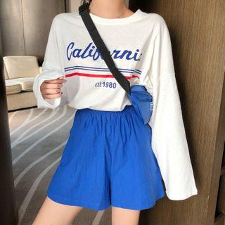 Long-sleeve Lettering T-shirt / Wide-leg Shorts
