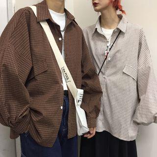 Couple Matching Checked Lantern-sleeve Shirt