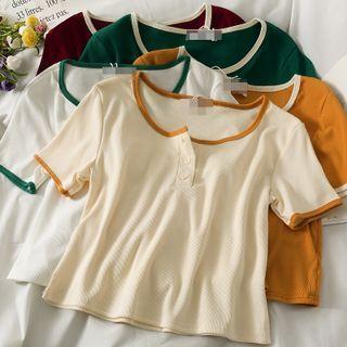 Contrast-edge Slim-fit Crop T-shirt In 7 Colors