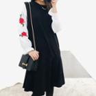 Rose-embroidered Sleeve Ruffled Dress