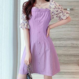 Mock Two-piece Short-sleeve Paneled Midi Dress