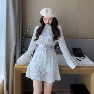 Long-sleeve Cutout Dress With Belt