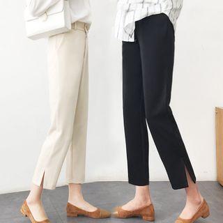 Cropped Slit-hem Straight-fit Dress Pants