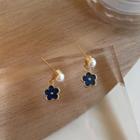 Flower Drop Earring 1765a# - 1 Pair - Gold & Blue & White - One Size