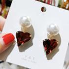 Faux Pearl Acrylic Heart Dangle Earring 1 Pair - White & Red - One Size