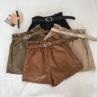 Faux Leather Wide-leg Shorts With Belt