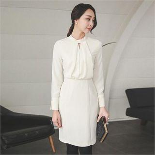 Cutaway-neck Shirred Dress