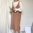 Plain Blouse / Knit Midi Pinafore Dress