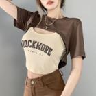 Set: Lettering Cropped Camisole Top + Short-sleeve Cropped T-shirt