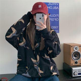 Fleece-lined Crane Print Hoodie