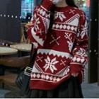 Christmas Print Sweater Red & White - One Size