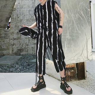 Set: Striped Sleeveless Long Shirt + Harem Pants