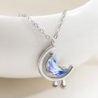 Moon Faux Crystal Sterling Silver Pendant Necklace Blue - One Size