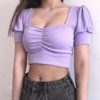 Short Sleeve Sweetheart Neckline Crop Top