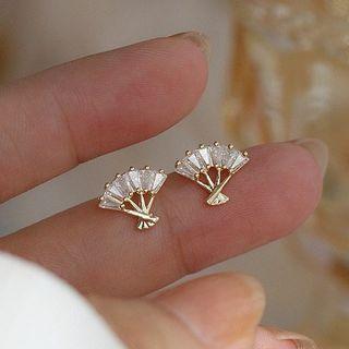 Fan Rhinestone Sterling Silver Earring 1 Pair - Gold - One Size
