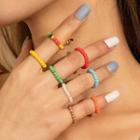 Bead Ring Set Set Of 8 - Blue & Green & Orange - One Size