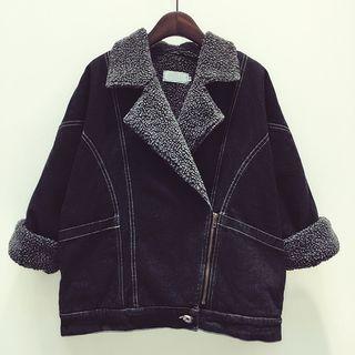 Fleece-lined Notch-lapel Denim Jacket