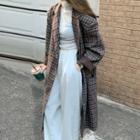 Single Breasted Plaid Long Coat Dark Brown - One Size