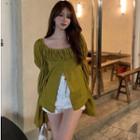 Square-neck Blouse Green - One Size