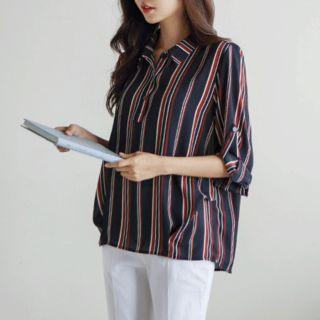 Half-placket Striped Chiffon Blouse