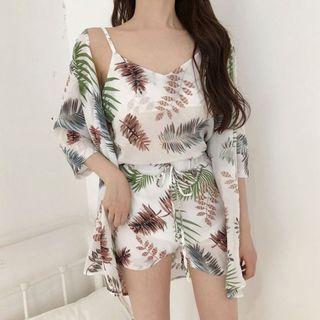 Set: Printed Camisole Top + Shorts + Strappy Dress + Robe
