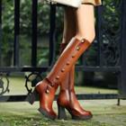 Genuine Leather Studded Platform Heeled Boots