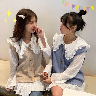 Frilled Trim Blouse / Knit Vest