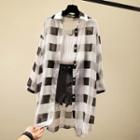 Long-sleeve Checker Long Chiffon Shirt