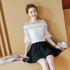 Set: Lace Off Shoulder Elbow Sleeve Top + A-line Skirt