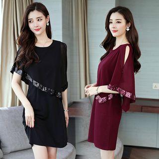 Sequined Chiffon Sheath Dress