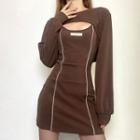 Set: Sleeveless Mini Sheath Dress + Cropped Sweatshirt