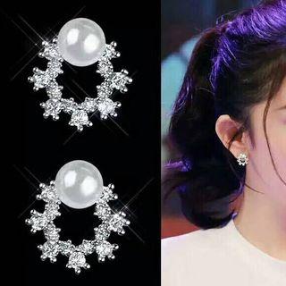 Faux Pearl Rhinestone Hoop Earring