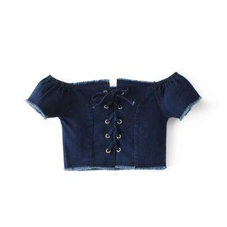 Short-sleeve Lace-up Denim Top
