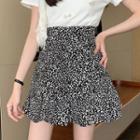 Leopard Print Ruffle Trim Ruched Mini Skirt