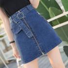 Zip Detail Denim Mini A-line Skirt