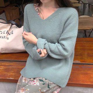V-neck Sweater Green - One Size